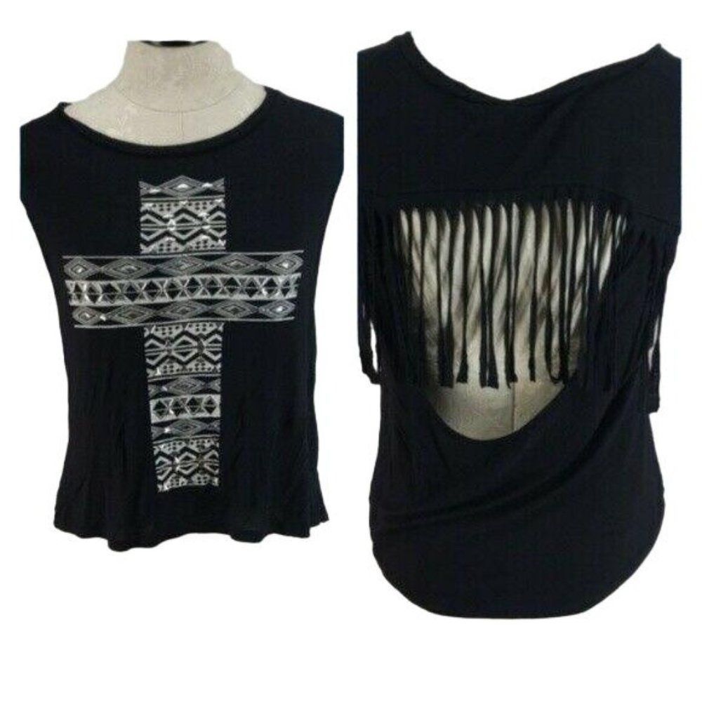 Ocasion Black Cross‎ sleeveless cutout large Shirt